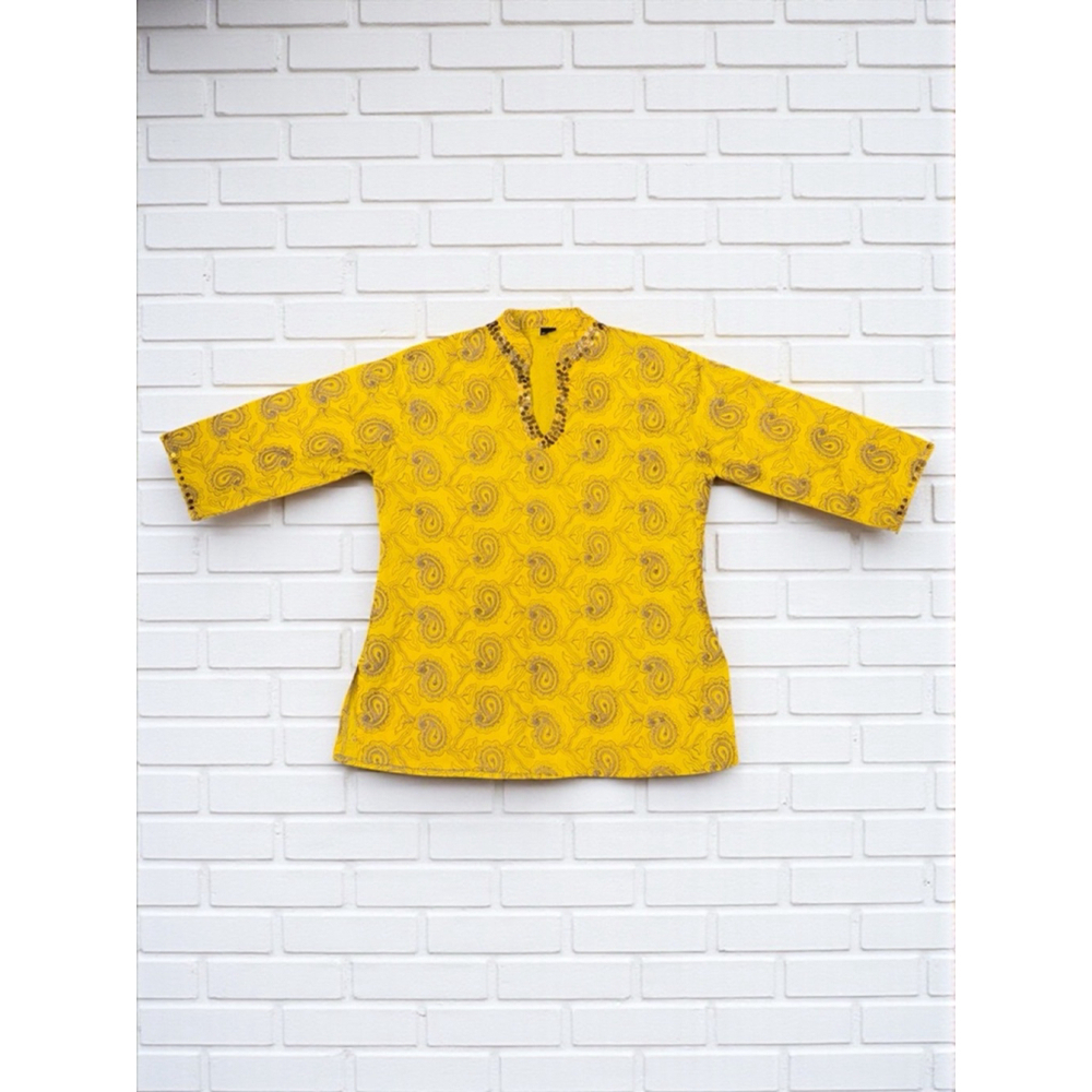 Unbranded Women's XL Yellow Paisley Casual Relaxed Fit Ethnic Kurti Top Blouse